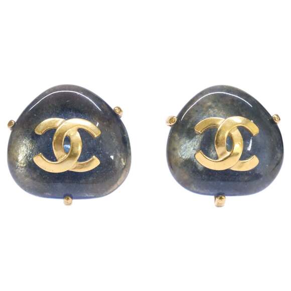 CHANEL Blue Logo Earrings